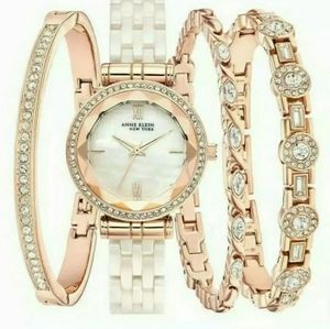 ANNE KLEIN NY 12/2316BHST Ceramic Watch With 3 Jew